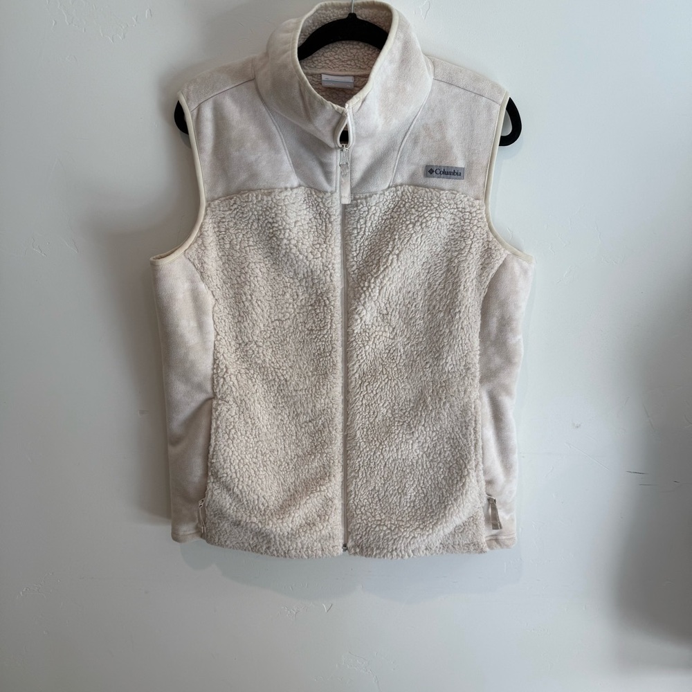 Columbia Cream Sherpa Fleece Vest Womens XL Warm Cozy Winter Casual Outdoor